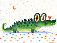 Alligator with a bird.