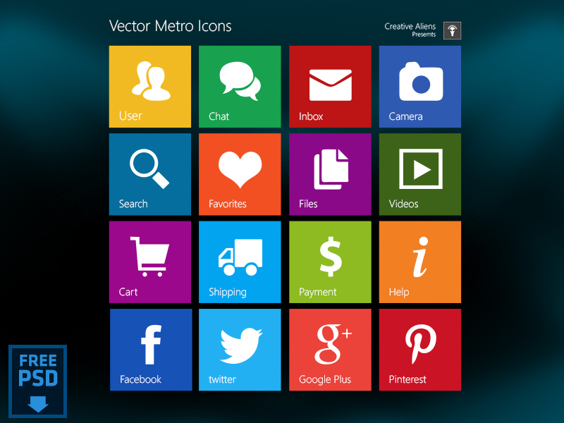 Metro Style Vector Icons [Free PSD]