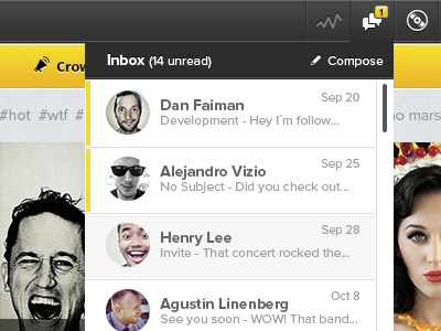 Drop down inbox