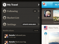 Travelog iPhone App — Side Menu